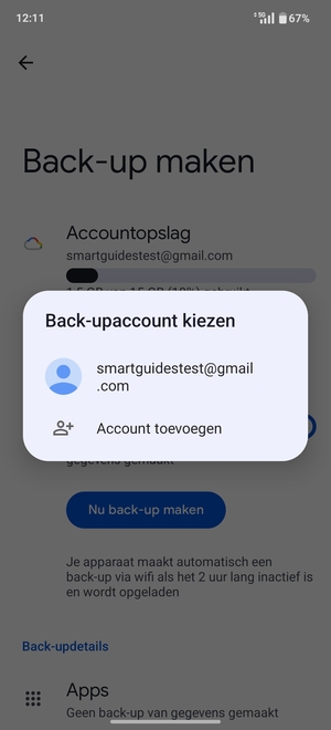 Selecteer uw back-up-account