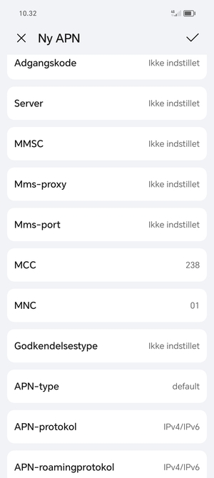 Scroll ned og indtast internet oplysninger