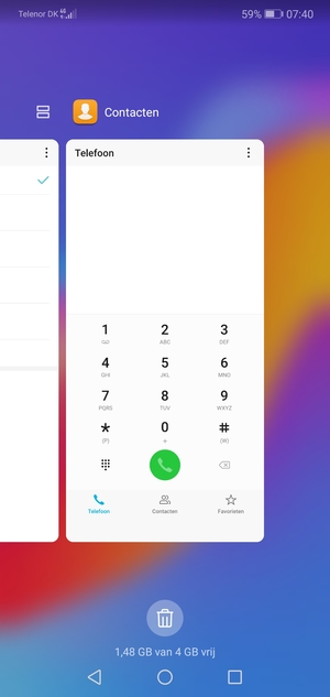Selecteer het Verwijderen-pictogram om alle actieve apps te sluiten
