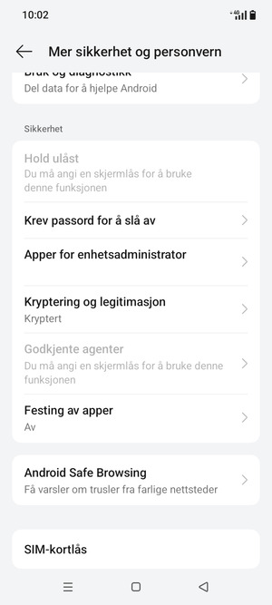 Bla til og velg  SIM-kortlås