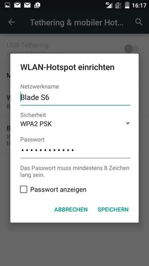 Geben Sie ein Passwort mit mindestens 8 Zeichen ein und wählen Sie SPEICHERN