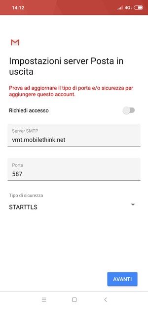 Seleziona Tipo di sicurezza