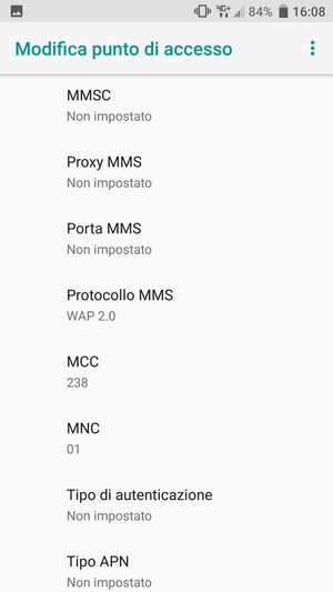 Scorri verso il basso e inserisci le informazioni degli MMS