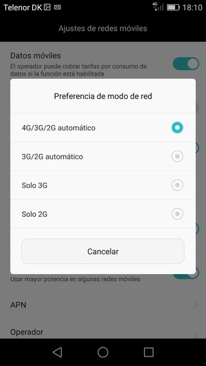 Seleccione Solo 2G / Solo GSM para habilitar 2G