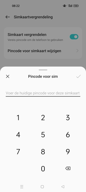 Voer Huidige pincode voor de simkaart in en selecteer OK