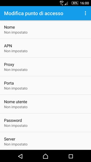 Inserisci le informazioni di Internet