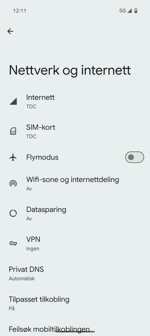 Velg Wifi-sone og internettdeling