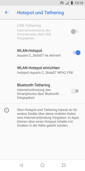 Ihr Handy ist jetzt für die Verwendung als Modem eingerichtet