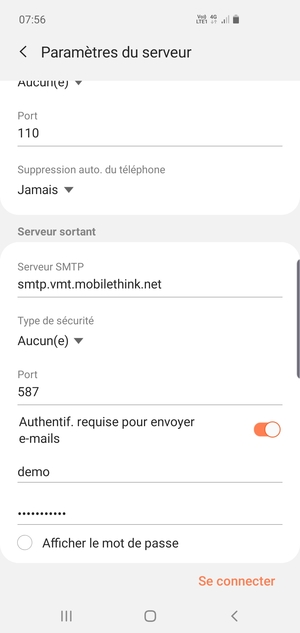 Faites défiler vers le bas et saisissez l'adresse du serveur sortant