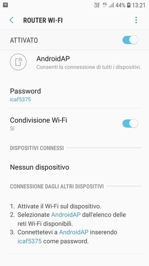 Il telefono è ora pronto per essere usato come modem