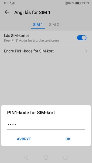 Skriv inn Gammel PIN-kode for SIM-kort og velg OK