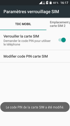 Votre code PIN de la carte SIM a été modifié