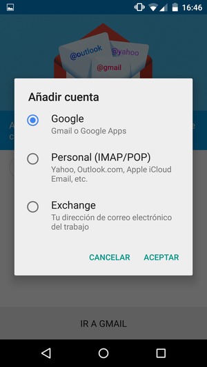 Seleccione Google y luego seleccione ACEPTAR