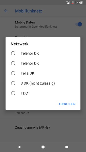Wählen Sie einen Netzbetreiber von der Liste