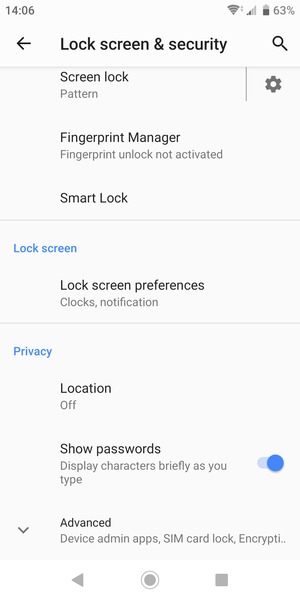To change the PIN for the SIM card, scroll to and select Advanced