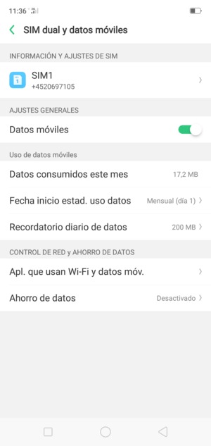 Seleccione SIM1 o SIM2