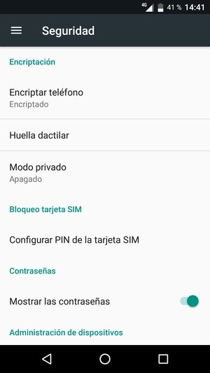Seleccione Configurar PIN de la tarjeta SIM / Configurar bloqueo de tartjeta SIM