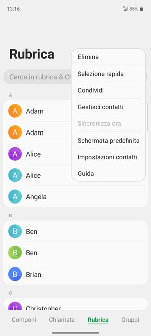 Seleziona Gestisci contatti