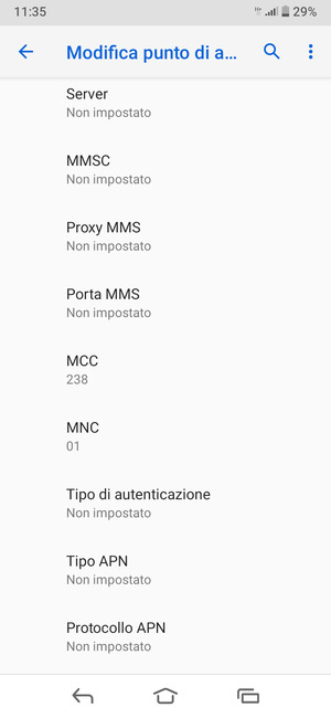 Scorri verso il basso e inserisci le informazioni di internet