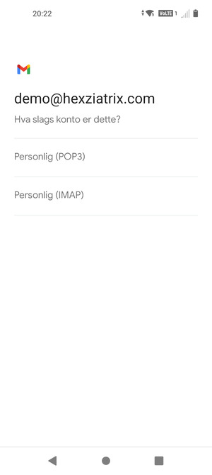 Velg Personlig (POP3) eller Personlig (IMAP)