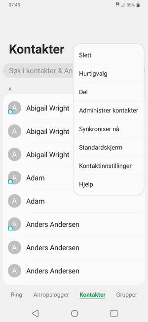 Velg Administrer kontakter