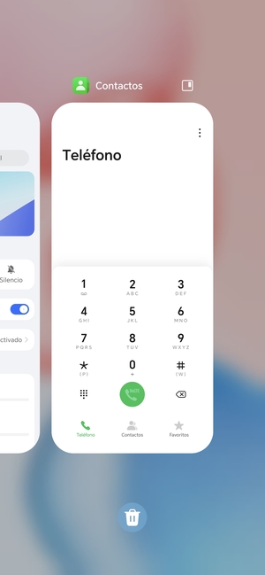 Seleccione el icono Eliminar para cerrar todas las aplicaciones en ejecución