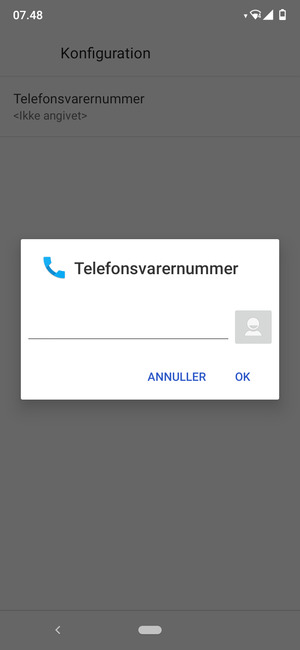Indtast Telefonsvarernummer og vælg OK