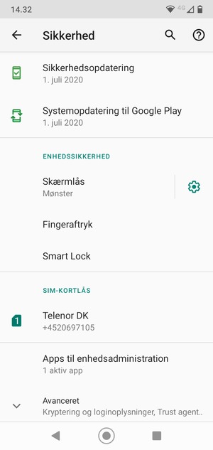 Din telefon er nu sikret med en skærmlås