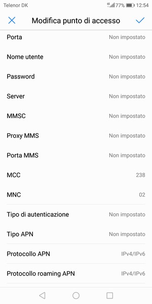 Scorri verso il basso e inserisci le informazioni di internet