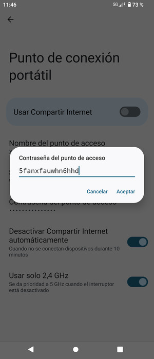 Introduzca una contraseña de punto de acceso Wi-Fi de al menos 8 caracteres y seleccione ACEPTAR