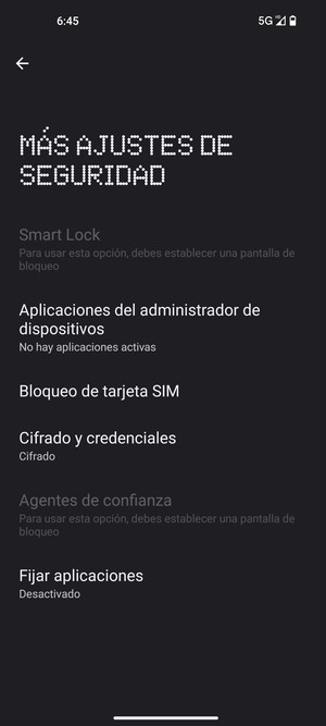 Seleccione Bloqueo de tarjeta SIM