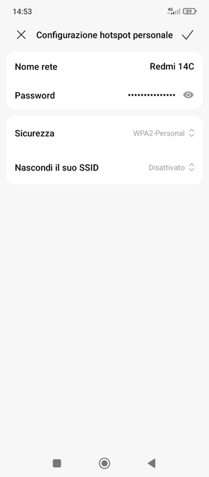 Inserisci una password dell'hotspot Wi-Fi di almeno 8 caratteri e seleziona OK