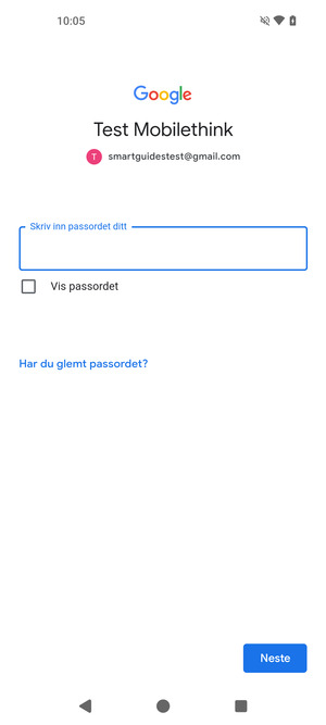 Skriv inn passord og velg Neste