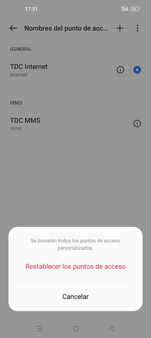 Seleccione Restablecer los puntos de acceso