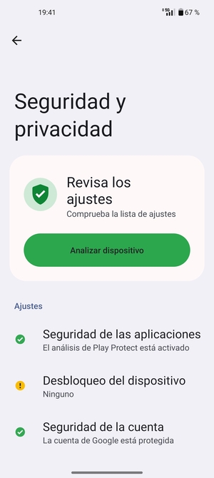 Para activar su bloqueo de pantalla, vaya al menú Seguridad y privacidad y seleccione Desbloqueo del dispositivo