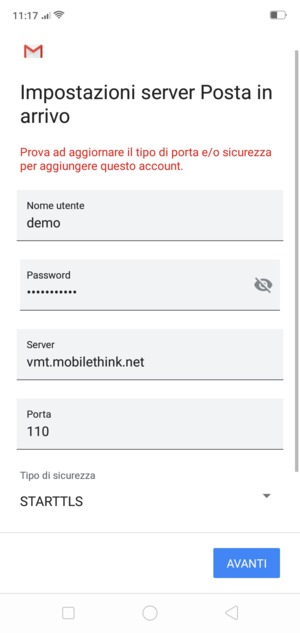 Seleziona Tipo di sicurezza