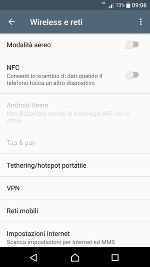Seleziona Impostazioni Internet