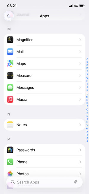 Scroll to and select Mail