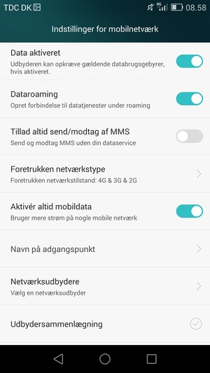Slå Dataroaming til eller fra