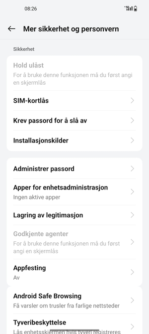Bla til og velg SIM-kortlås