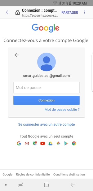 Saisissez votre mot de passe Gmail et sélectionnez Connexion