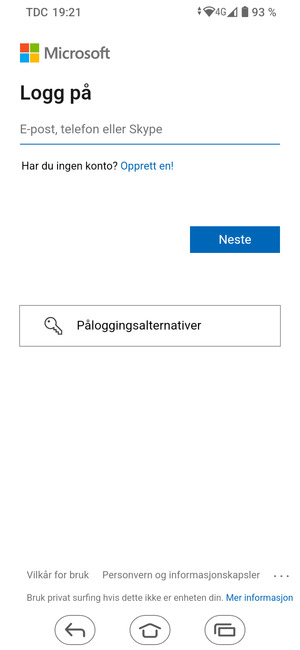 Skriv inn e-postadresse og velg Neste
