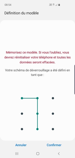 Dessinez de nouveau le schéma de déverrouillage et sélectionnez Confirmer