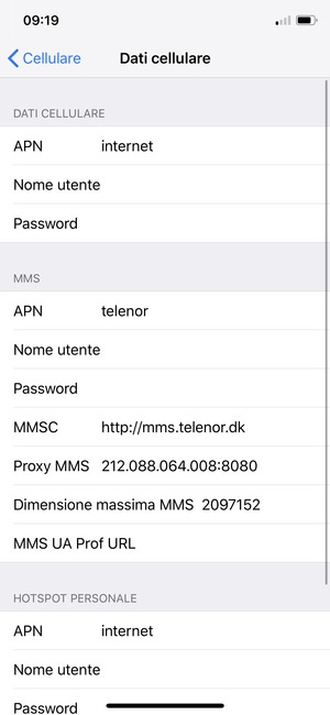 Inserisci le informazioni di Internet