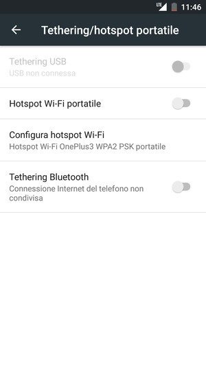 Seleziona Configura hotspot Wi-Fi