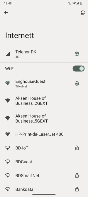 Du er nå koblet til Wi-Fi-nettverket