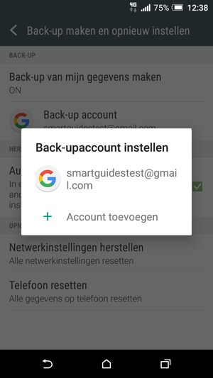 Selecteer uw back-up-account