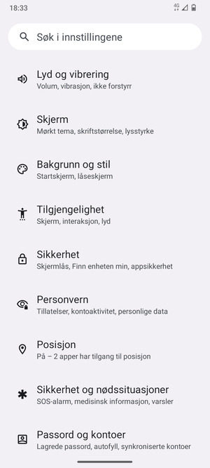 Bla til og velg Sikkerhet