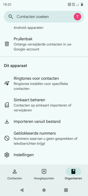 Scroll naar en selecteer Simkaart beheren