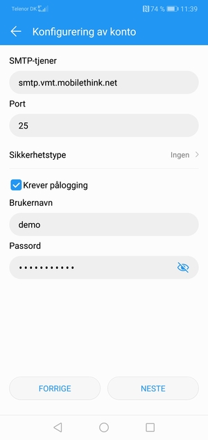 Skriv inn utgående serveradresse